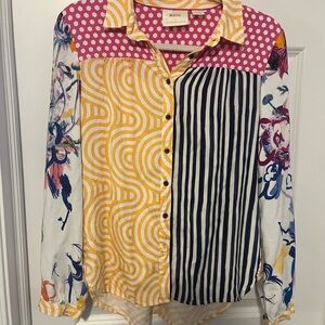 Anthropologie Maeve Pink and Yellow Patterned Shirt
